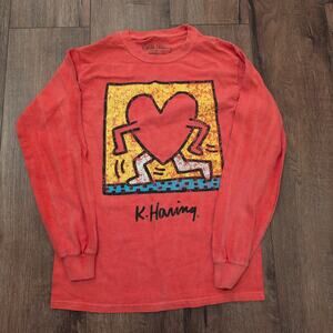 Keith Haring Ripple Walking Heart Adult Small Long Sleeve Shirt Art Graphic